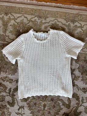 GAP White Open-Knit Short Sleeve Sweater